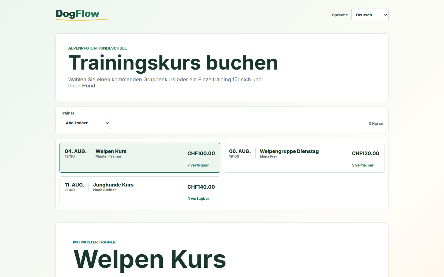 Dogflow: Online-Buchung